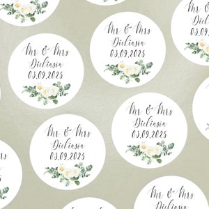 24/48/72 Stickers de mariage floraux personnalisés - Mr & Mme, étiquettes de mariés personnalisés - confettis, cadeaux, remerciements, kits gueule de bois - fabriqué au Royaume-Uni