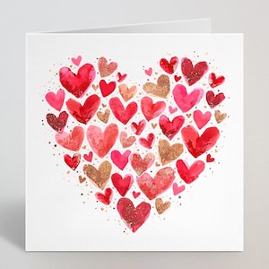 Verjaardag harten aquarel wenskaart - rode harten liefde illustratie 2e 5e 10e 15e verjaardag kaart voor hem voor haar - gemaakt in het VK