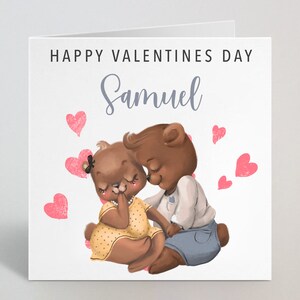 Nombre personalizado Bear Happy Valentines Day Card - Bear Illustration Lindo Día de San Valentín Tarjeta de felicitación - Para marido esposa novio- Reino Unido Hecho