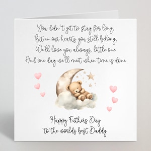 Tarjeta con poema para el Día del Padre por la pérdida de un bebé o un aborto espontáneo: un saludo de duelo sincero por la pérdida del embarazo, un regalo para él, el mejor papá, hecha en el Reino Unido.