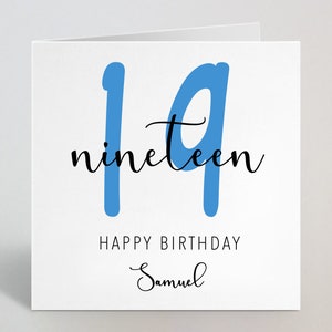 Negentien jaar 19e verjaardag Kalligrafie Cursive Sketch Blue Card Liefde Begroeting Broer Oom Kleinzoon Zoon Godson Vriend 19 Jaar UK Made