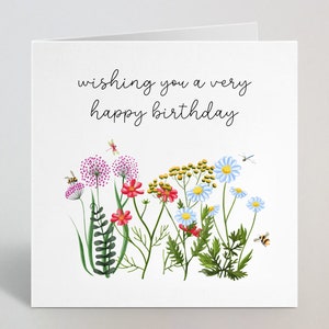Je vous souhaite un très joyeux anniversaire Wildflower Card - Aquarelle Floral Wildflower Carte de vœux d’anniversaire pour Nan Grandma Mum Gran - UK Made