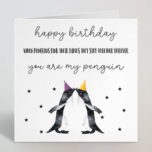 ペンギンが仲間を見つけたときの誕生日カード - 夫へのロマンチックでかわいいペンギンのグリーティングカード - 夫、妻、ボーイフレンドへのカード - 英国製