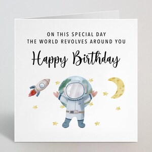 World Revolves Around You Astronaut Greeting Card - Astronaut Out Of This World Illustration Card - Birthday Card Son Nephew Friend- UK Made