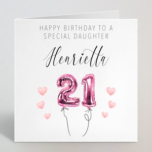 Ballons roses personnalisés Carte de vœux de calligraphie d’anniversaire -13th 16th 18th 21st 30th Birthday Card For Niece Sister Daughter - UK Made