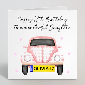 Nome personalizzato/destinatario Targa del 17° compleanno Carta di compleanno dell'auto dello studente - Diciassette Diciassettesima 17 nipote della figlia Sorella - UK Made