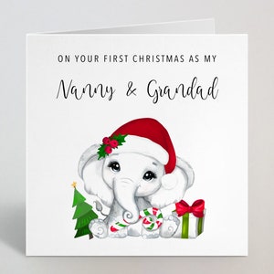 Personalizzato Buon Primo Natale come il mio... Biglietto - Elefante Buon Natale biglietto di auguri per Nan Nonna Nonno Papa Pops Gramps - UK Made