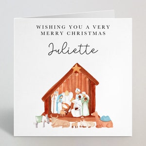 Nombre personalizado Tarjeta de felicitación religiosa de Navidad - Christian Holy Church Xmas Card Friend - Holiday Watercolour Xmas Card - UK Made