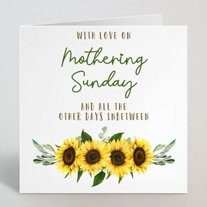 With Love On Mothering Sunday Sonnenblumen Grußkarte - Sonnenblumen Grußkarte für Mutter Mama Oma Nanny Nan Gran Her - UK Made
