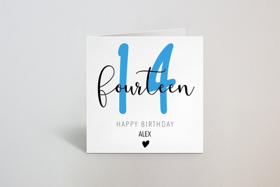 Fourteen Years 14th Birthday Calligraphy Cursive Sketch Blue - Etsy UK