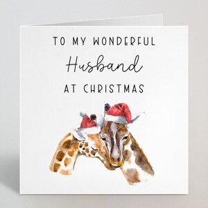 Wähle Beziehung - Zu meiner wundervollen Frau/Ehemann/Verlobten Giraffe Romantische Weihnachtskarte - Aquarell Giraffe Tier Xmas Karte Sie - UK Made