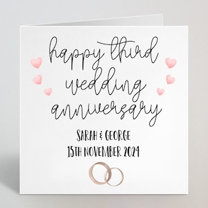 Personalizado Feliz 3er aniversario de boda Caligrafía Tarjeta cursiva Hermano cuñada Mamá papá - 3ª tarjeta de aniversario de boda - Reino Unido Hecho