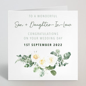 Personalisierte Weiße Blumen Eukalyptus Glückwunschkarte zum Hochzeitstag - Hochzeitsgrußkarte - Für Paare Sohn Tochter Schwester - UK Made