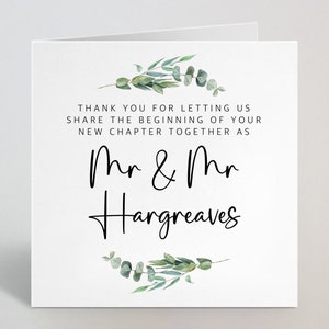 Carte de mariage au nom personnalisé - Carte de mariage personnalisée - Eucalyptus Leaf Botanical Sage Green Floral Thank You Wedding Day Guest Card - UK Made
