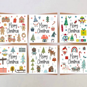 Pakket van diverse kleurrijke kerstkaarten - Kerstuil Beer Gonk Wenskaart Multipack - Pak van leuke kerst kerstkaarten - UK Made