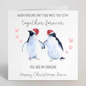 Quand les pingouins trouvent leur compagnon Nom personnalisé Carte de Noël - Noël Romantique Pingouin Carte de vœux Mari Femme Petit ami Fiancé - Fabriqué au Royaume-Uni