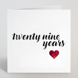 Carte d'anniversaire de mariage 29 ans vingt-neuf ans - carte croquis calligraphie cursive, voeux d'amour mari femme partenaire petit ami - fabrication britannique