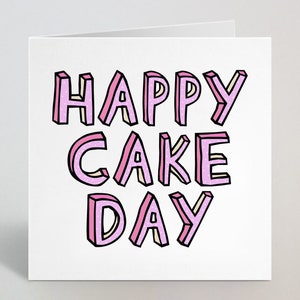 Carte de voeux d'anniversaire Happy Cake Day - Carte d'anniversaire Happy Cake Day rose tacheté et coloré pour maman, soeur, tante, amie - Fabriquée au Royaume-Uni