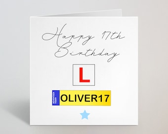 Personalised Name 17th Birthday Number Plate Learner Driver Driving Card For Him Her Birthday Cards Seventeen Seventeenth 17 Son UK Made