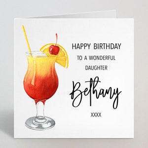 Cualquier destinatario Cualquier nombre - Tarjeta de cumpleaños personalizada de cóctel de acuarela para su hija Hermana Nan Aunt - Tarjeta de cumpleaños para ella - Hecho en el Reino Unido