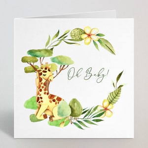 Oh Baby Giraffe Krans Wenskaart - Baby Shower, Nieuwe Baby, Nieuw Aankomst Dierenkaart - Giraffe Oh Baby Card Collega Vriend - UK Made
