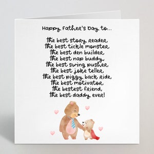 Choisissez le destinataire - Bonne fête des pères au meilleur lecteur d’histoire, chatouille monster card - Cute Bear Card For Grandad, Daddy, Papa, Pops - UK Made