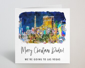 Personalised We're Going To Vegas Christmas Card - Las Vegas Holiday Vacation Trip Surprise Gift Xmas Christmas Card Husband Wife - UK Made