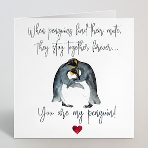 Quando i pinguini trovano il loro compagno Biglietto di auguri di San Valentino - Biglietto di pinguino carino romantico per marito moglie fidanzato fidanzato partner - UK Made