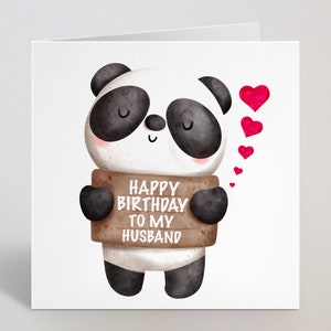 Joyeux anniversaire à mon mari / femme / partenaire Panda Illustration Carte de vœux - Anniversaire Carte de panda romantique mignon pour lui son partenaire - UK Made