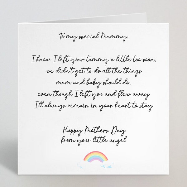To My Special Mummy Mother's Day Card - Emotional Cursive Poem Baby Loss Mother's Day Greeting Card For Her Mummy Mum Mother - UK Made