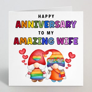 Feliz aniversario a mi increíble esposa Gonk Card - Tarjeta de aniversario para su esposa, para ella - LGBT Lesbian Anniversary Gonk Gnome Card - UK Made