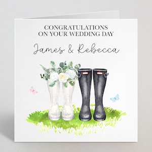 Personalisierte Wellington Boots Hochzeitskarte - Personalisierte Hochzeitskarte - Personalisierte Hochzeitskarte - Karte für verheiratete Paare, neue Mr & Mrs - UK Made