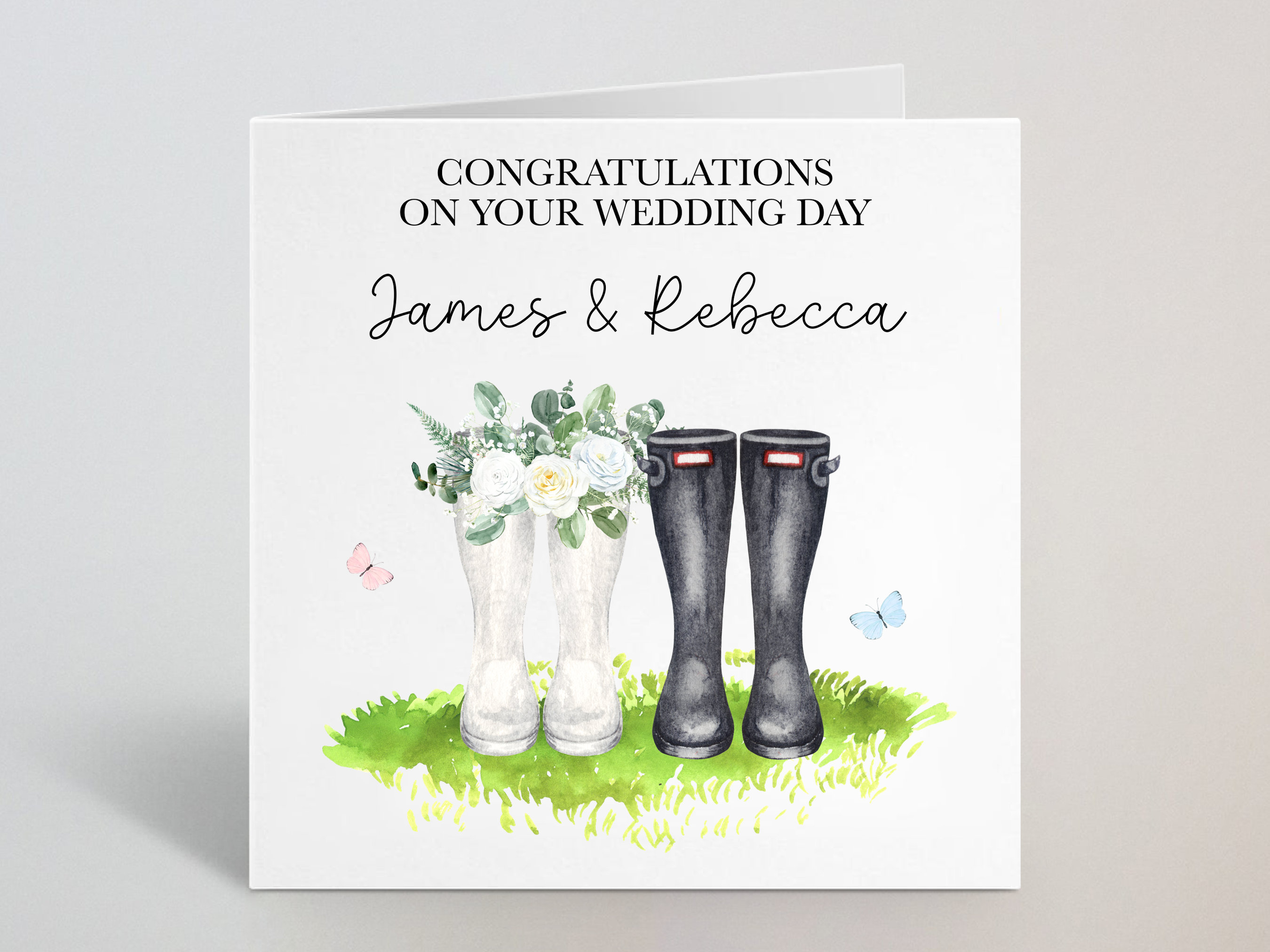 Personalised Wellington Boots Wedding Card Custom Bride Groom