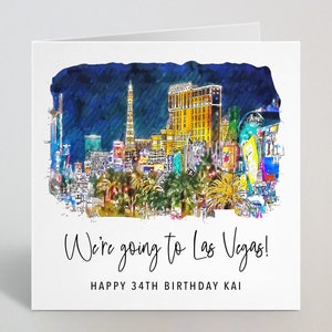 Cartão personalizado vamos para Vegas - Viagem de férias em Las Vegas Presente surpresa Cartão de aniversário para marido e esposa - Feito no Reino Unido