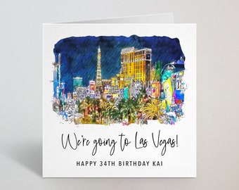 Personalised We're Going To Vegas Card - Las Vegas Holiday Vacation Trip Surprise Gift Birthday Anniversary Card For Husband Wife - UK Made