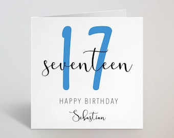 Siebzehn Jahre 17. Geburtstag Kalligraphie Schreibschrift Blau Karte Liebe Gruß Sohn Enkel Bruder Onkel Patenkind 17 Jahre UK Made