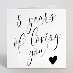 5年間の愛をこめて 結婚記念日 カリグラフィー 筆記体 グリーティングカード 夫 妻 パートナー ボーイフレンド - 5周年記念カード - 英国製