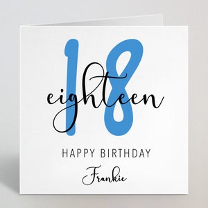 Dieciocho años 18 cumpleaños Caligrafía Boceto cursivo Tarjeta azul Saludo de amor Hermano Tío Nieto Hijastro Amigo 18 años Reino Unido Hecho