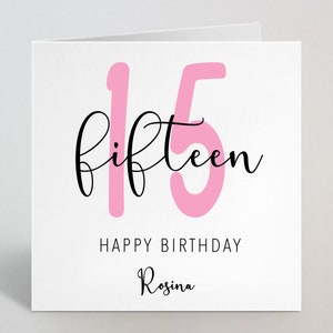 Fünfzehn Jahre 15. Geburtstag Kalligraphie Cursive Sketch Pink Karte Liebe Gruß Schwester Nichte Freundin Tante Freund 15 Jahre UK Made