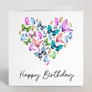 Aquarell Schmetterling Design Happy Birthday Karte - Bunte Geburtstag Schmetterling Grußkarte für Nan Mama Oma Nanny - UK Made
