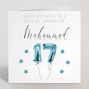 Personalisierte Blaue Luftballons Geburtstags-Kalligraphie Grußkarte -13. 16. 18. 21. 30. Geburtstagskarte für Neffe Bruder Sohn Ihn - UK Made