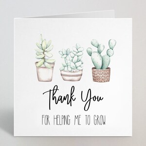 Merci de m’avoir aidé à grandir Carte de vœux - Aquarelle Plantes Merci Appréciation Encouragement Carte de remerciement pour enseignant - UK Made