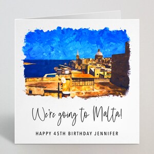 Cartão personalizado vamos para Malta - Malta Férias Viagem Surpresa Presente Aniversário Cartão Marido Esposa Noivo - Feito no Reino Unido
