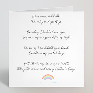 Nous n'avons jamais dit bonjour Carte de fête des mères – Poème émotionnel Cursive Perte de bébé Carte de vœux pour la fête des mères pour sa maman maman – Fabriqué au Royaume-Uni