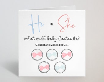 Personalised He Or She Gender Reveal Scratch Cards - Custom Scratch Card Baby Gender Reveal Card For Family Friends Boy Or Girl - UK Made