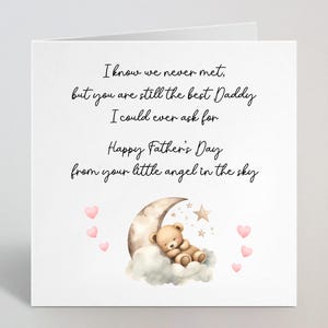 Dal tuo piccolo angelo, biglietto d'auguri per la festa del papà per la perdita del bambino, l'aborto spontaneo - Biglietto d'auguri per la festa del papà, scritto in corsivo e con il cuore - Prodotto nel Regno Unito