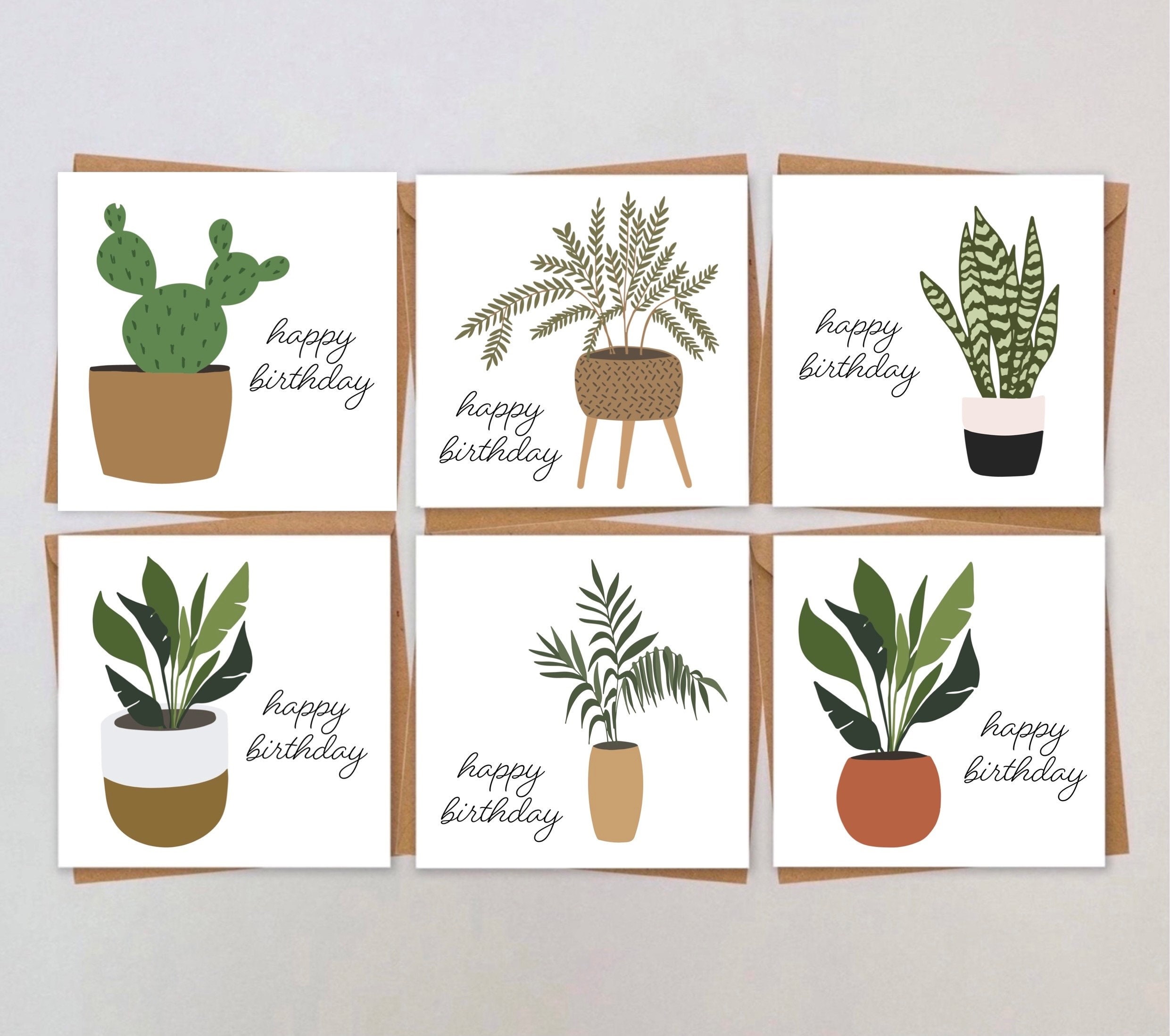Pack of 6 Happy Birthday Plants Cards for Him Her Greeting Etsy
