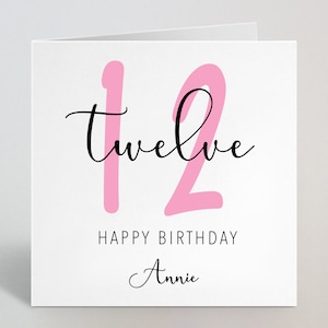 Zwölf Jahre Geburtstag Kalligraphie Cursive Sketch Pink Karte Liebe Schwester Nichte Freundin Tante Freund 12 Jahre UK Made