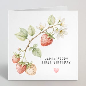 Carte de voeux Happy Berry 1er anniversaire - Jolie carte de premier anniversaire spéciale fraise pour fille, soeur, nièce, petite-fille - Royaume-Uni