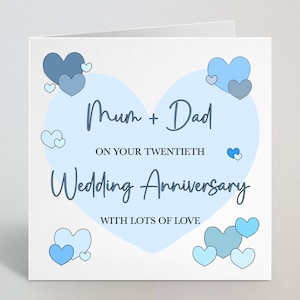 Carte de vœux personnalisée joyeux anniversaire de mariage - Blue Hearts Cute Custom Parents Oncle Sister Wedding Anniversary Card - Fabriqué au Royaume-Uni